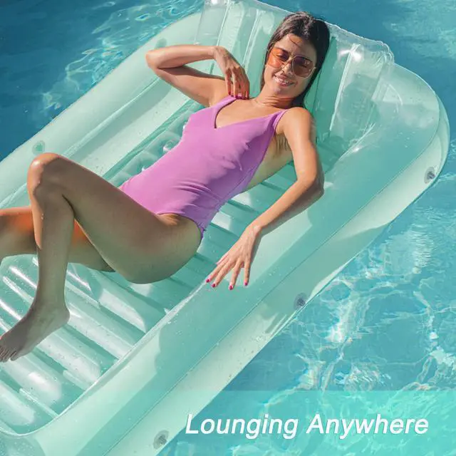 Alt view image 4 of 7 - Float Joy Tanning Pool Floats Adult Inflatable Tanning Bed for Backyard Lake Floats Tanning Pool Lounger Sunbathing Pool