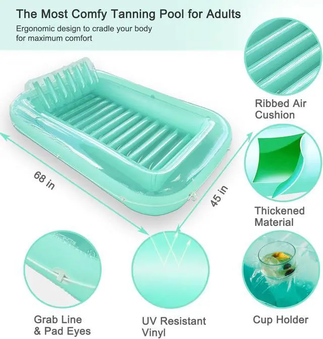 Alt view image 5 of 7 - Float Joy Tanning Pool Floats Adult Inflatable Tanning Bed for Backyard Lake Floats Tanning Pool Lounger Sunbathing Pool