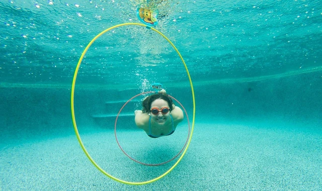 Alt view image 7 of 7 - Water Sports Swim Thru Rings: 3-Pack 30-Inch Collapsible Rings, Depth Adjustable Pool Toys for Swimming Pool - Essential Water Toys and Pool Accessories for Summer Fun, Assorted Pack