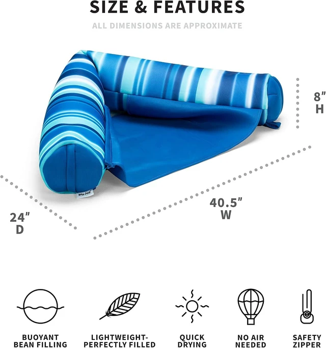 Alt view image 2 of 6 - Big Joe Noodle Sling No Inflation Needed Pool Seat with Armrests, Blurred Blue Double Sided Mesh, Quick Draining Fabric, 3 feet