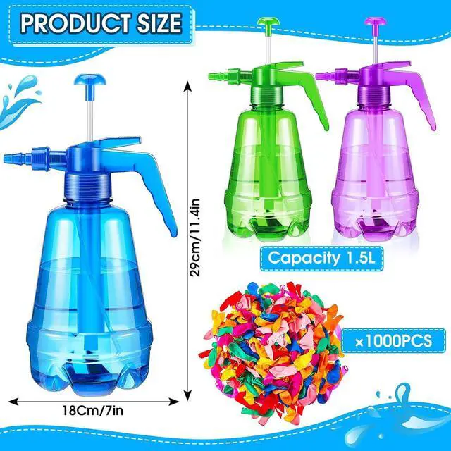 Alt view image 2 of 6 - Junkin 3 Pcs Water Balloon Pump with 1000 Balloons, Balloon Filler 3 in 1 Air and Inflator Portable Filling Pumping Station for Summer Themed Parties Water Fight, Random Color