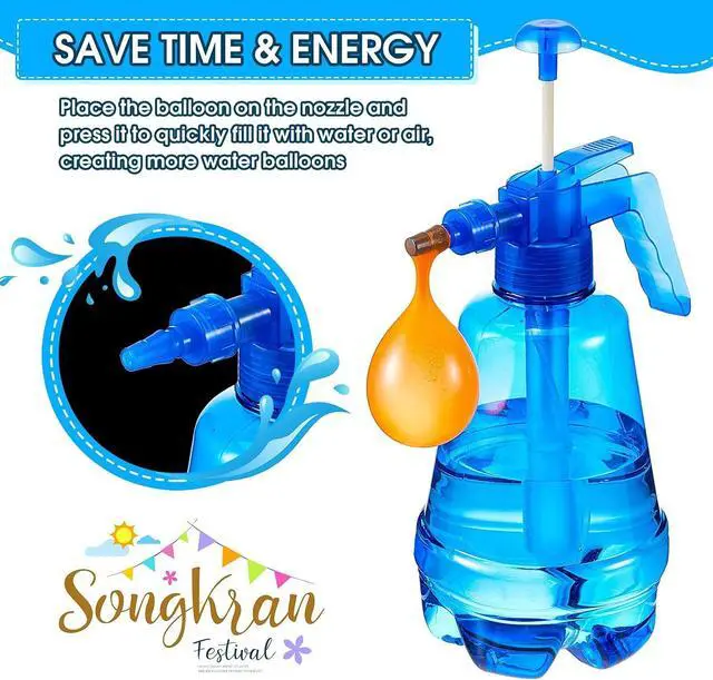 Alt view image 3 of 6 - Junkin 3 Pcs Water Balloon Pump with 1000 Balloons, Balloon Filler 3 in 1 Air and Inflator Portable Filling Pumping Station for Summer Themed Parties Water Fight, Random Color