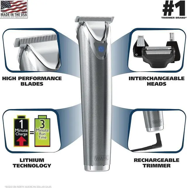 Alt view image 2 of 7 - Wahl USA Stainless Steel Lithium Ion 2.0+ Beard Trimmer for Men - Electric Shaver & Nose Ear Trimmer - Rechargeable All in One Men's Grooming Kit - Model 9864SS