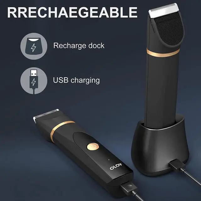 Alt view image 5 of 7 - OLOV Electric Groin Hair Trimmer - Ball Trimmer for Men - Nose Hair Trimmer, Replaceable Ceramic Blade Heads, USB Recharge Dock & Nosetrimmer Head, Waterproof Male Hygiene Razor