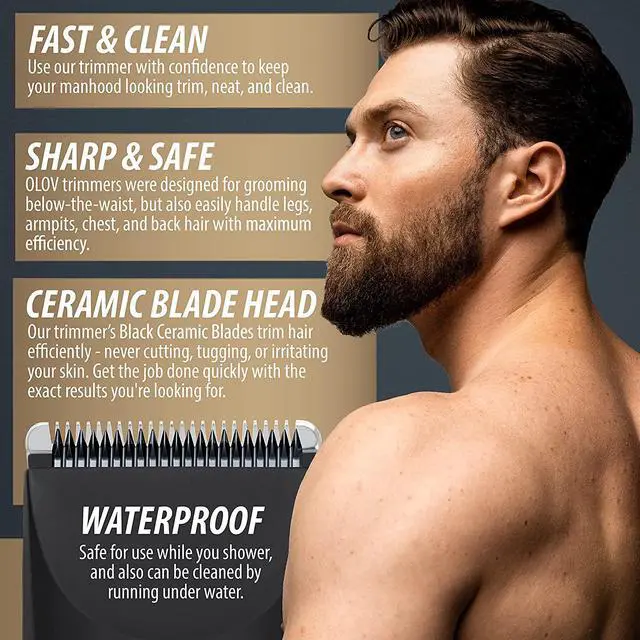 Alt view image 6 of 7 - OLOV Electric Groin Hair Trimmer - Ball Trimmer for Men - Nose Hair Trimmer, Replaceable Ceramic Blade Heads, USB Recharge Dock & Nosetrimmer Head, Waterproof Male Hygiene Razor