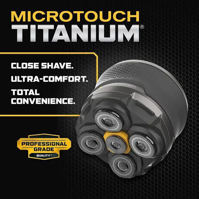 Alt view image 2 of 6 - Microtouch Titanium Electric Head Shaver - Rechargeable Head and Face Shaver for Men, Cordless Razor, Hypoallergenic Wet/Dry Shaving, Precision Head Trimmer, Lithium Power, Battery Powered