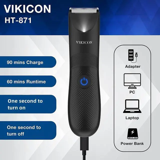 Alt view image 5 of 6 - VIKICON Manscape Trimmer for Men - IPX7 Waterproof Ball Trimmer w/Light & Ceramic Blade, Body Groomer for Pubic/Body/Groin Grooming, Electric Razor Shavers, USB-C Charging, No Nicks, Gifts for Him Dad