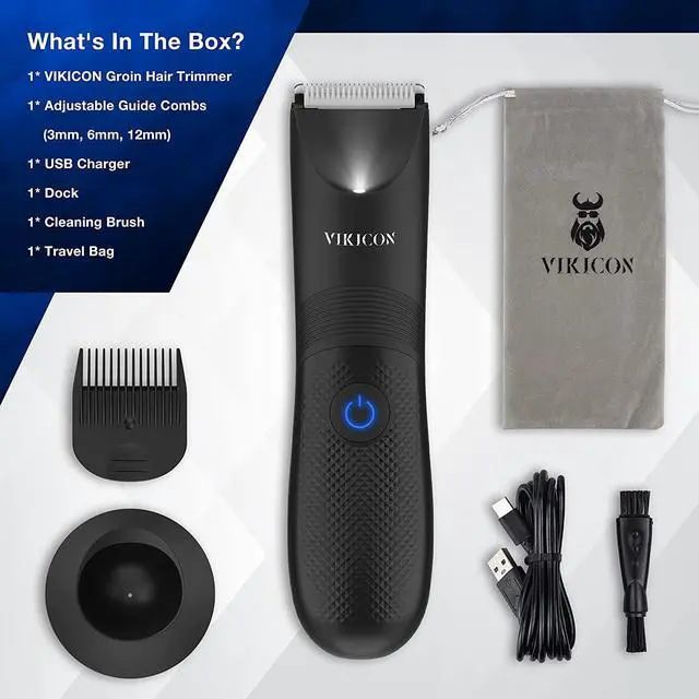 Alt view image 6 of 6 - VIKICON Manscape Trimmer for Men - IPX7 Waterproof Ball Trimmer w/Light & Ceramic Blade, Body Groomer for Pubic/Body/Groin Grooming, Electric Razor Shavers, USB-C Charging, No Nicks, Gifts for Him Dad