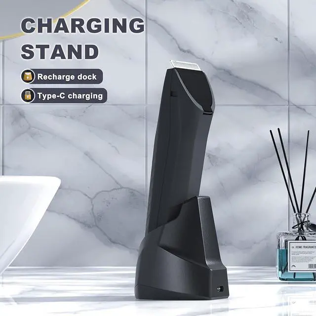 Alt view image 4 of 6 - MANSPOT Manscape Body & Pubic Hair Trimmer for Men, Electric Groin Hair Trimmer, Replaceable Ceramic Blade Heads,Waterproof for Wet/Dry Use,Standing Recharge Dock,90 Minutes Shaving(Black)