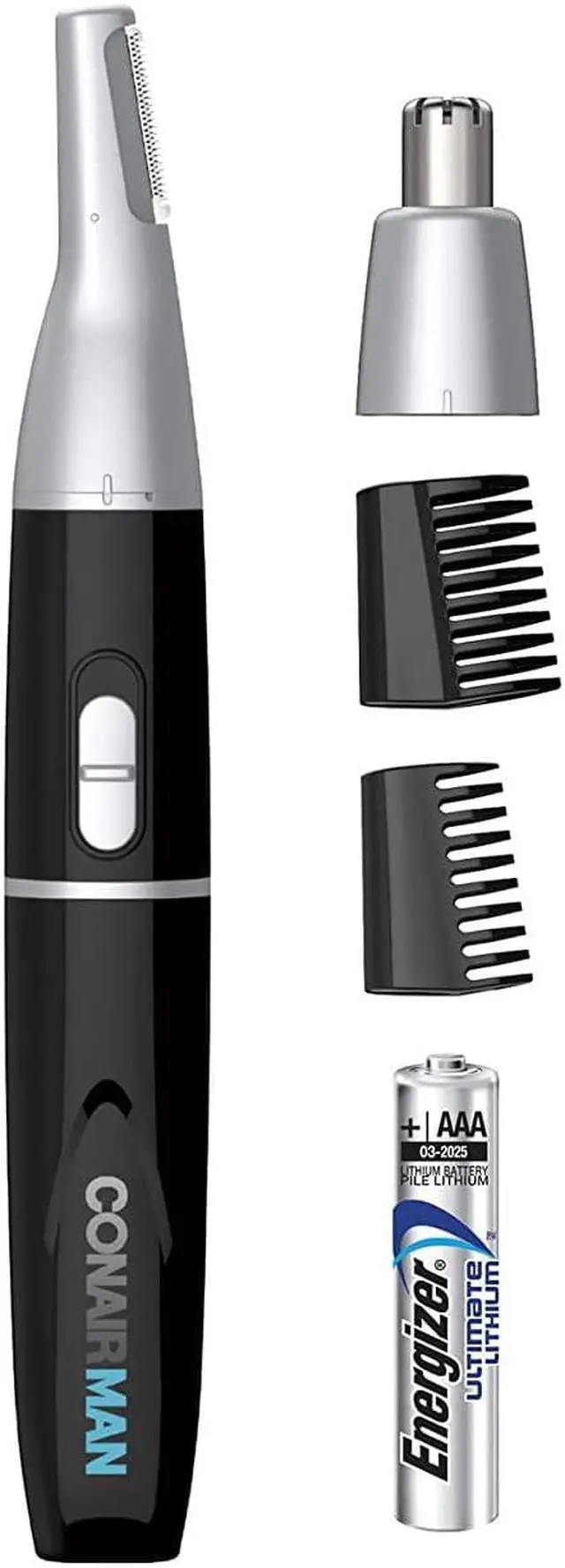 Alt view image 2 of 5 - ConairMAN All-in-One Personal Trimmer for Men, for Nose, Ear, Eyebrows and Sideburns Hair Trimmer, 4 piece Men's Grooming Kit, Lithium Battery-Powered