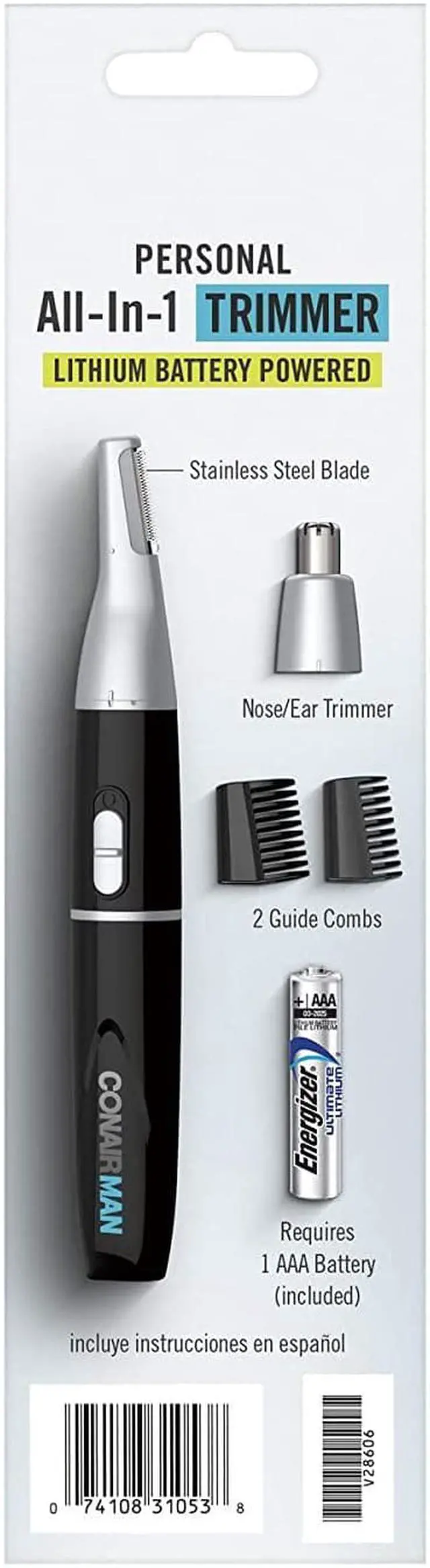 Alt view image 5 of 5 - ConairMAN All-in-One Personal Trimmer for Men, for Nose, Ear, Eyebrows and Sideburns Hair Trimmer, 4 piece Men's Grooming Kit, Lithium Battery-Powered