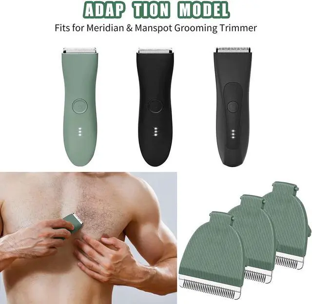 Alt view image 6 of 6 - 3 PACK Trimmer Blades for Meridian Hair Trimmer, Hygienic Ceramic Replacement Blades Compatible with Meridian Body Trimmer (Onyx & Sage), Green