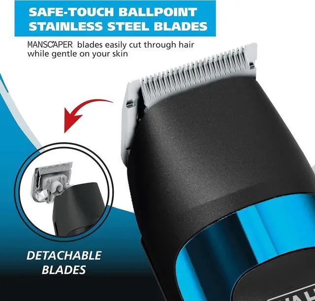 Alt view image 3 of 7 - Wahl Manscaper® Total Body Grooming and your Hair Down There Rechargeable Deluxe Hair Trimmer and Shaver with Safe-Touch Detachable Stainless Steel Precision Blades - Model 5708