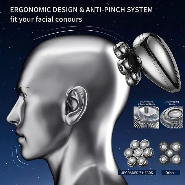 Alt view image 2 of 6 - Electric Razor for Men,2 in 1 Head Shavers for Bald Men, 7D Electric Shavers for Men with Nose Hair Trimmer, Waterproof Wet/Dry Mens Grooming Kit, Anti-Pinch, LED Display, USB Rechargeable