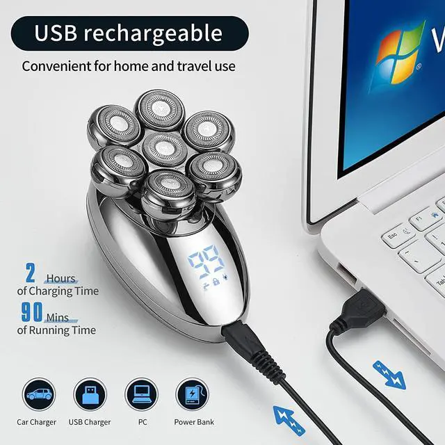 Alt view image 5 of 6 - Electric Razor for Men,2 in 1 Head Shavers for Bald Men, 7D Electric Shavers for Men with Nose Hair Trimmer, Waterproof Wet/Dry Mens Grooming Kit, Anti-Pinch, LED Display, USB Rechargeable