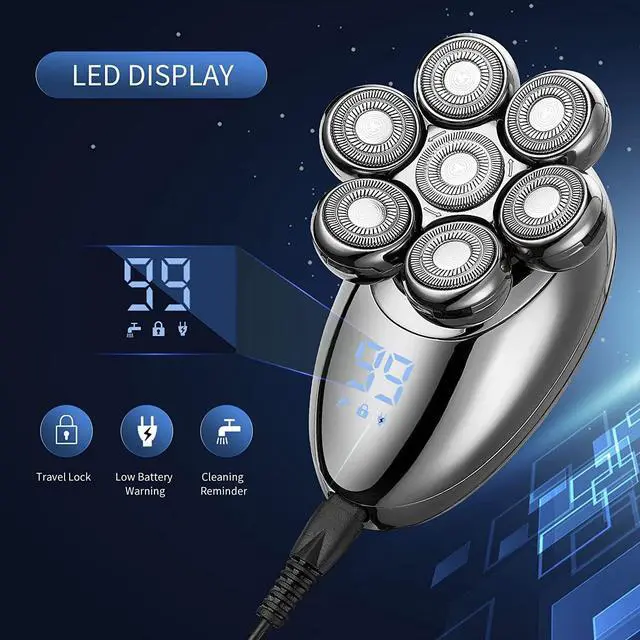 Alt view image 6 of 6 - Electric Razor for Men,2 in 1 Head Shavers for Bald Men, 7D Electric Shavers for Men with Nose Hair Trimmer, Waterproof Wet/Dry Mens Grooming Kit, Anti-Pinch, LED Display, USB Rechargeable