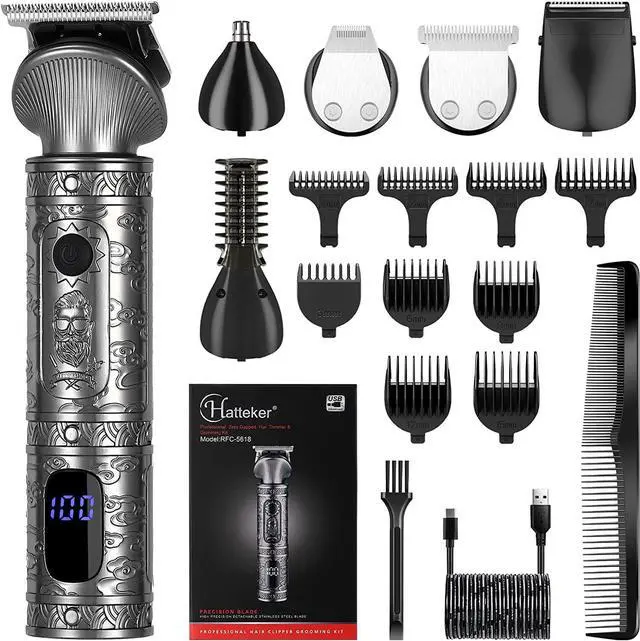 Main image of Hatteker Beard Trimmer Kit for Men Professional Hair Clipper T-Blade Beard Hair Shaver Nose Trimmer Hair Cutting Kit Body Grooming Kit Cordless 6 in 1