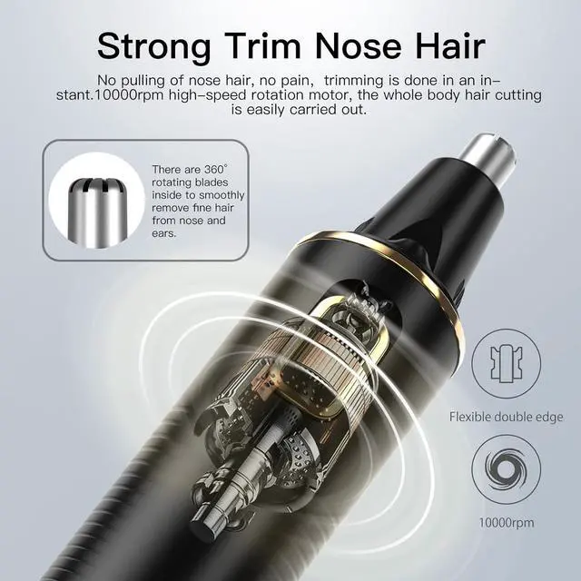Alt view image 4 of 7 - Nose Hair Trimmer for Men, 2025 Painless USB Rechargeable Nose Hair Trimmer, Ear and Nose Hair Trimmer for Men, Professional Facial Hair Trimmer with IPX7 Waterproof Dual Edge Blades