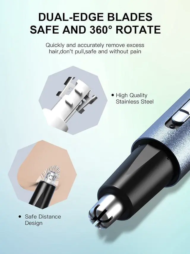 Alt view image 3 of 7 - AHHFEI Nose & Ear Hair Trimmer, 5 in 1 Rechargeable USB Trimmer for Men & Women, Painless & Easy Cleansing, Blue