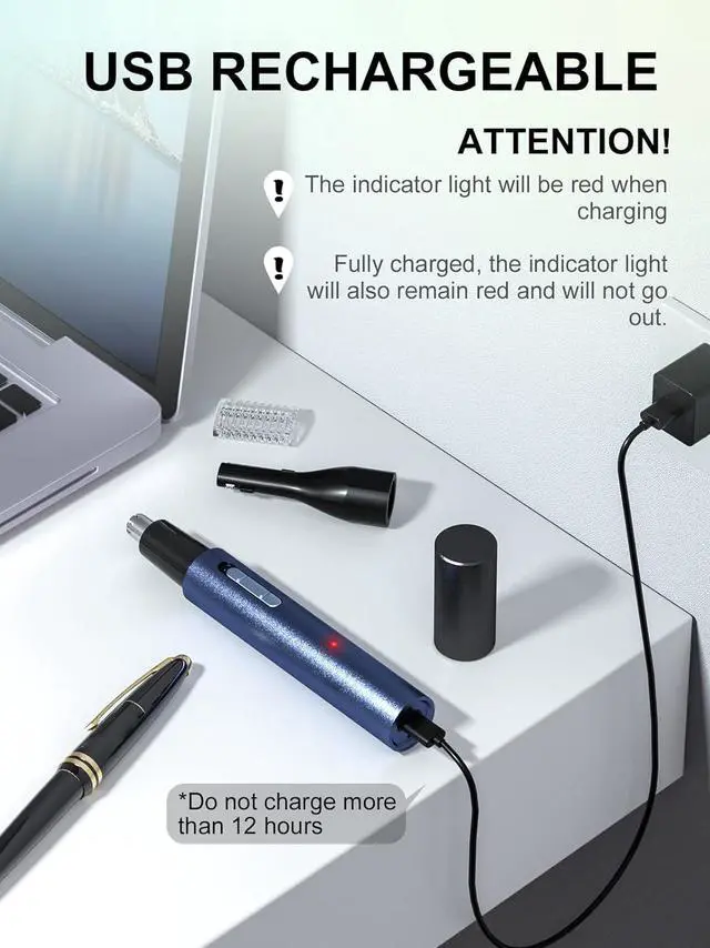Alt view image 4 of 7 - AHHFEI Nose & Ear Hair Trimmer, 5 in 1 Rechargeable USB Trimmer for Men & Women, Painless & Easy Cleansing, Blue