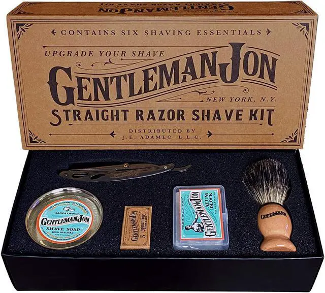 Main image of Straight Razor Shaving Kit | Vintage Wet Shave Grooming Set for Men - Includes: Straight Edge Razor, Hair Shaving Brush, Alum Block, Shave Soap, Bowl & Double Edge Razor Blades