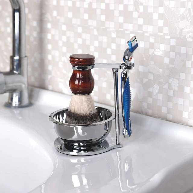 Alt view image 2 of 6 - Deluxe Stainless Shave Razor Stand + Shaving Soap Bowl with Shaving Brush,Compatible with Gillette Fusion,Double Edge Safety Razor,Cartridge Razor