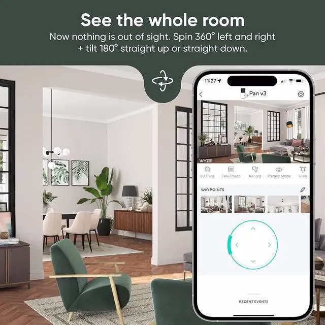 Alt view image 2 of 6 - WYZE Cam Pan v3 Indoor/Outdoor IP65-Rated 1080p Pan/Tilt/Zoom Wi-Fi Smart Home Security Camera with Color Night Vision, 2-Way Audio, Compatible with Alexa & Google Assistant, Includes 3 Mo of Cam Plus