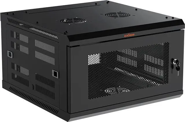 Main image of ECHOGEAR 6U Network Rack - Enclosed Wall Mount Rack Kit Includes 2X 1U Shelves, Pre-Mounted Fan, Lockable Door & Hardware - 600mm Depth Fits All Your AV Gear