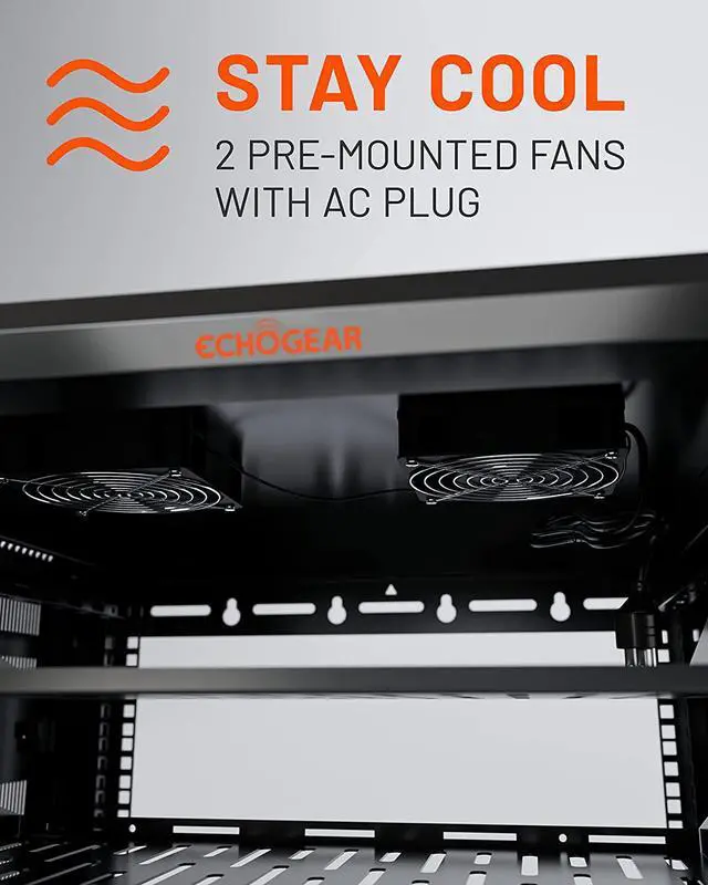 Alt view image 4 of 7 - ECHOGEAR 6U Network Rack - Enclosed Wall Mount Rack Kit Includes 2X 1U Shelves, Pre-Mounted Fan, Lockable Door & Hardware - 600mm Depth Fits All Your AV Gear