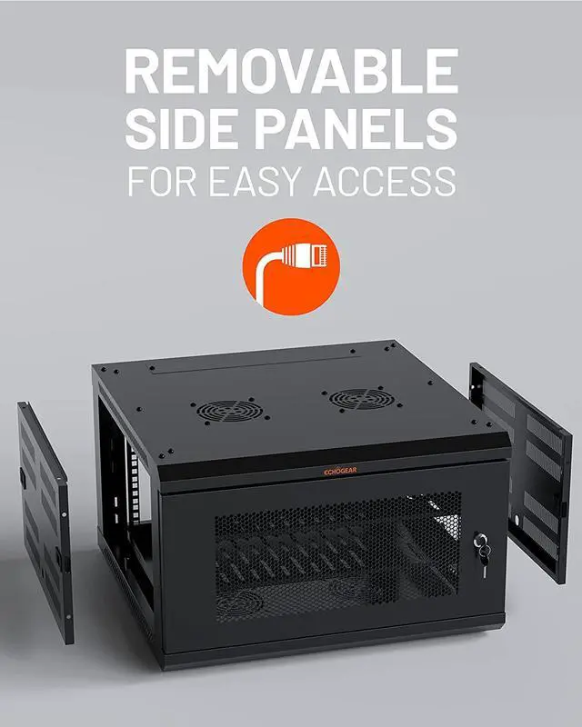 Alt view image 7 of 7 - ECHOGEAR 6U Network Rack - Enclosed Wall Mount Rack Kit Includes 2X 1U Shelves, Pre-Mounted Fan, Lockable Door & Hardware - 600mm Depth Fits All Your AV Gear