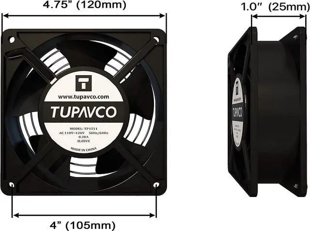 Alt view image 4 of 4 - Network Cabinet Fan (Dual 2pc Kit for Server Rack Cooling) Pair of Roof Rackmount Muffin Fans 120mm 4in Noise Level 55dBa Steel Frame Ventilation with 110V AC/Ground Cable -Tupavco TP1511