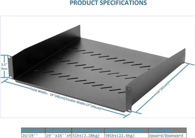 Alt view image 2 of 7 - 2U Server Rack Shelf Rack Mount Tray 16" Deep for 19" Network Cabinet and Equipment Rack Universal Vented Rackmount Shelf Mounting Tray -2U,16" DeepWeight Capacity 50lbBlack