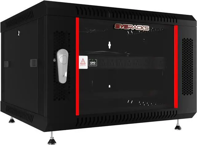 Alt view image 6 of 7 - Sysracks 6U Wall Mount Network Data Server Cabinet Rack Lockable Enclosure Box - Fan - Shelf - 8-Way PDU - Feet - Cage Hardware - Dust Tight Grommets