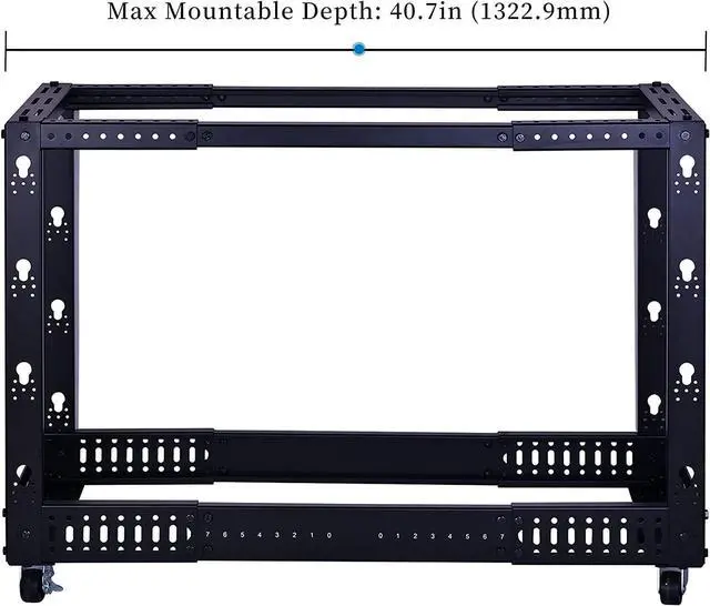 Alt view image 4 of 7 - 12U Open Frame Server Rack  Heavy Duty 4 Post Adjustable Depth with Casters