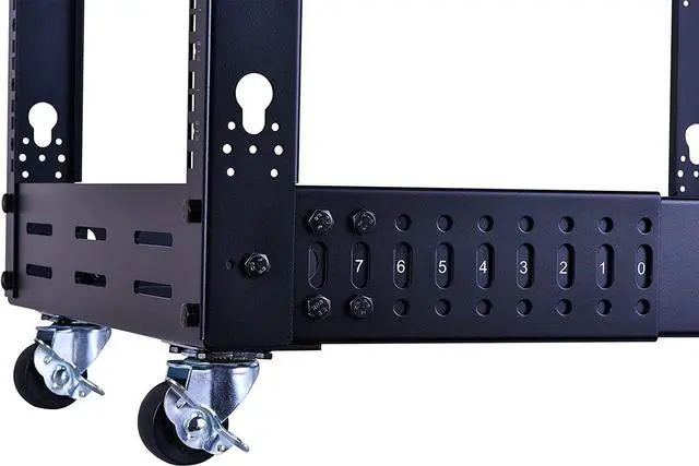 Alt view image 7 of 7 - 12U Open Frame Server Rack  Heavy Duty 4 Post Adjustable Depth with Casters