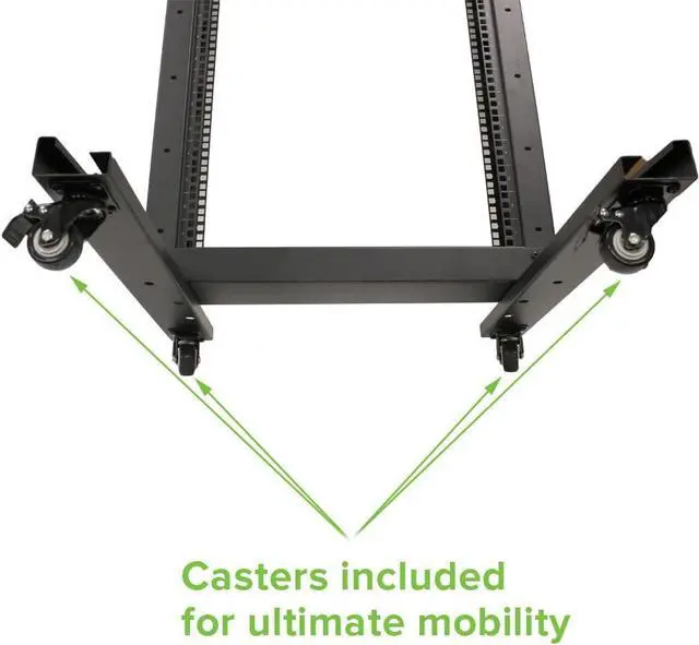 Alt view image 5 of 6 - 42U 2 Post Open Frame Server Rack with Casters for 19 Inch Equipment, Networking, and IT Devices, 2-Post Rack 330lbs Weight Capacity, Black
