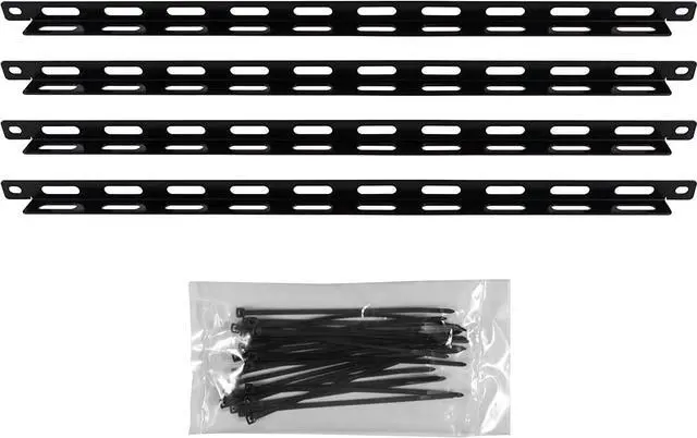 Main image of ECHOGEAR Rack Cable Management Tie Bar Kit - Includes 4X 1U Tie Bars, 24 Zip Ties, 8 Cage Nuts, & 8 Screws - Works with 19" Open Frame Racks & Enclosures