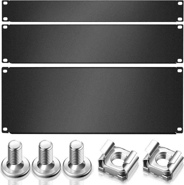 Main image of 3 Pieces 1U,2U,4U Blank Panel Metal Rack Mount Filler Panel Mount Panel Spacer 19 Inches Rack Blanking Panel Kit for Enclosure Server Rack Cabinet Black