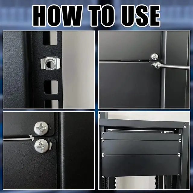 Alt view image 3 of 6 - 1U,2U,4U Blank Panel Metal Rack Mount Filler Panel Mount Panel Spacer 19 Inches Rack Blanking Panel Kit for Enclosure Server Rack Cabinet Black (6 Pieces)