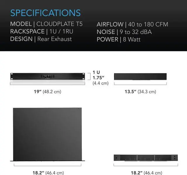 Alt view image 6 of 7 - AC Infinity CLOUDPLATE T5, Rack Mount Fan 1U, Rear Exhaust Airflow, for Cooling AV, Home Theater, Network 19 Racks, Welcome to consult