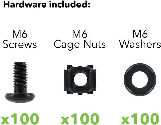Alt view image 2 of 4 - NavePoint M6 Cage Nuts and Screws for Rack Mount Server Shelves Cabinets Set of 100