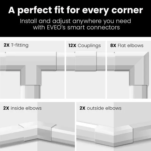Alt view image 7 of 7 - 300" Cable Concealer on wall Raceway - Paintable Cord Cover for wall Mounted TVs - Cable Management Kit Including Connectors & Adhesive Strips Connected to Raceway