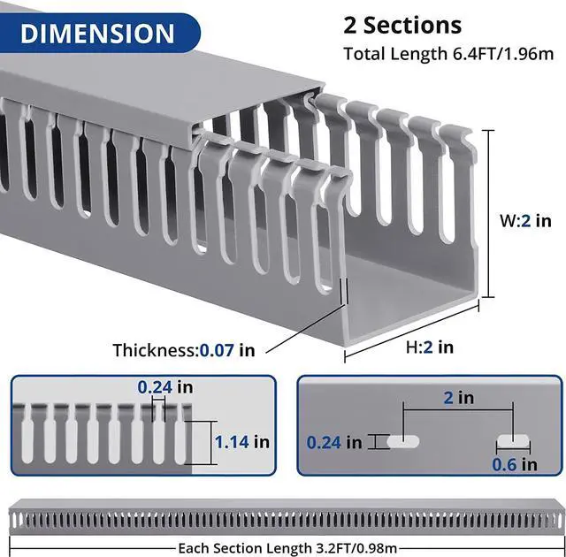 Alt view image 2 of 6 - ZhiYo 2x2in Server Rack Cable Management, 6.4FT Cable Duct Cable Raceway Kit, Electrically Safe PVC for Network Cable Management, Open Slot Wire Raceway for Computer Under Desk, Wire Duct 2 x L3.2FT