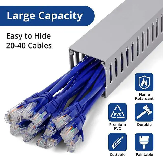 Alt view image 3 of 6 - ZhiYo 2x2in Server Rack Cable Management, 6.4FT Cable Duct Cable Raceway Kit, Electrically Safe PVC for Network Cable Management, Open Slot Wire Raceway for Computer Under Desk, Wire Duct 2 x L3.2FT