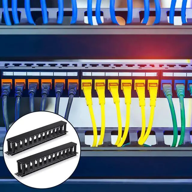 Alt view image 6 of 6 - 4 Packs 1U Rack Cable Management Sleeves Horizontal 12 Slot Cable Management Clips Cable Rack with Panel Cover 19 Inch for Wall Shelf Mount (Elegant Style, Plastic)