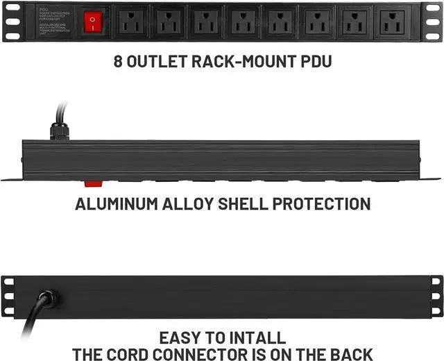 Alt view image 3 of 7 - BTU Power Strip Surge Protector Rack-Mount PDU, 8 Right Angle Outlets Wide-Spaced, Mountable Power Strip Heavy Duty for Server Racks, Commercial, 300J (Black 6FT), Welcome to consult