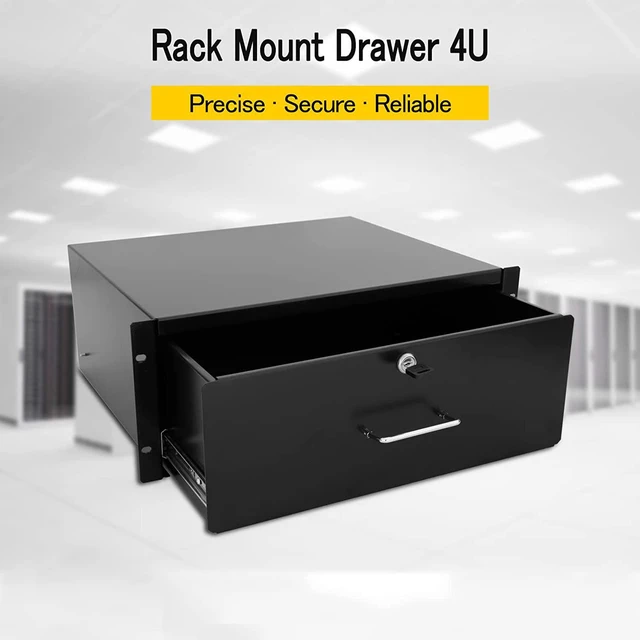 Alt view image 2 of 6 - Drawer Server Cabinet Case 19 Inch Locking Rack Mount DJ Lockable Deep Drawer with Key (4U)