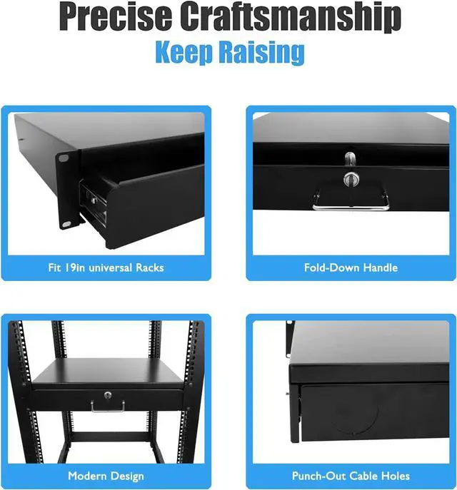 Alt view image 4 of 6 - 2U Rack Drawer Server Cabinet Case 19 Inch Rack Mount DJ Locking Rack Network Rack Deep Drawer with Key, with Rear Pass-Through Holes for Routing Cables(2U)