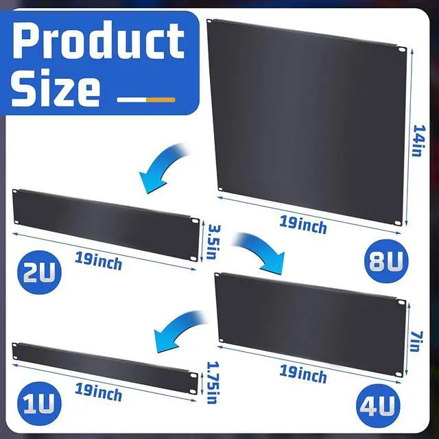 Alt view image 3 of 7 - 4 Pieces 1U, 2U, 4U, 8U Blank Panel Kit Metal Rack Mount Filler Panel Ser 19 Inch for Enclosure Server Rack Cabinet, Black