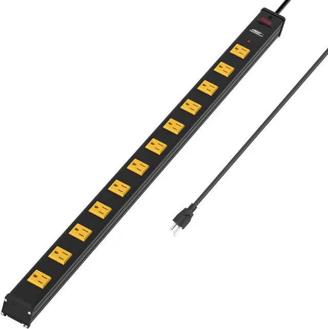 Main image of Long Power Strip, 12-Outlet Heavy Duty Surge Protector Wall Mount Power Strip with 1800 Joules Protection 15A Circuit Breaker 6FT for Garage, Shop, Industrial, Underdesk